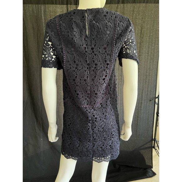 Zara Women's Dress Navy Blue Lace Short Sleeves Scalloped Hem Size XS - Picture 3 of 12